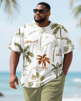 Men's Plus Size Hawaiian Green Full Print Coconut Tree Print Round Neck Short Sleeve T-Shirt Shorts Suit